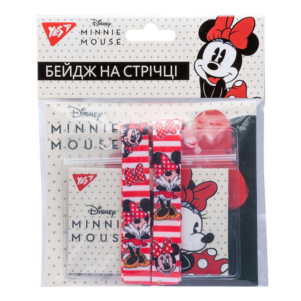 Бедж "YES " (940235) горизонт. на стрічці "Minnie Mouse" 9,7*8,6см, принт