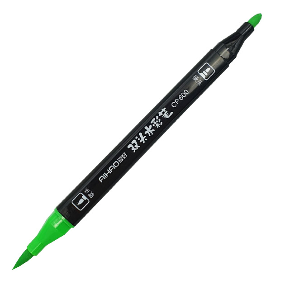 Фломастери "AIHAO" 12 кол. (AH-CP-600-12) ДВОСТОРОННІ, пензлик м'який (жорсткий)