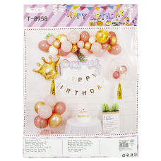 Фотозона із повітряних кульок (T-8958) до дня народження, КОРОНА в рожевих тонах (банер, кульки)