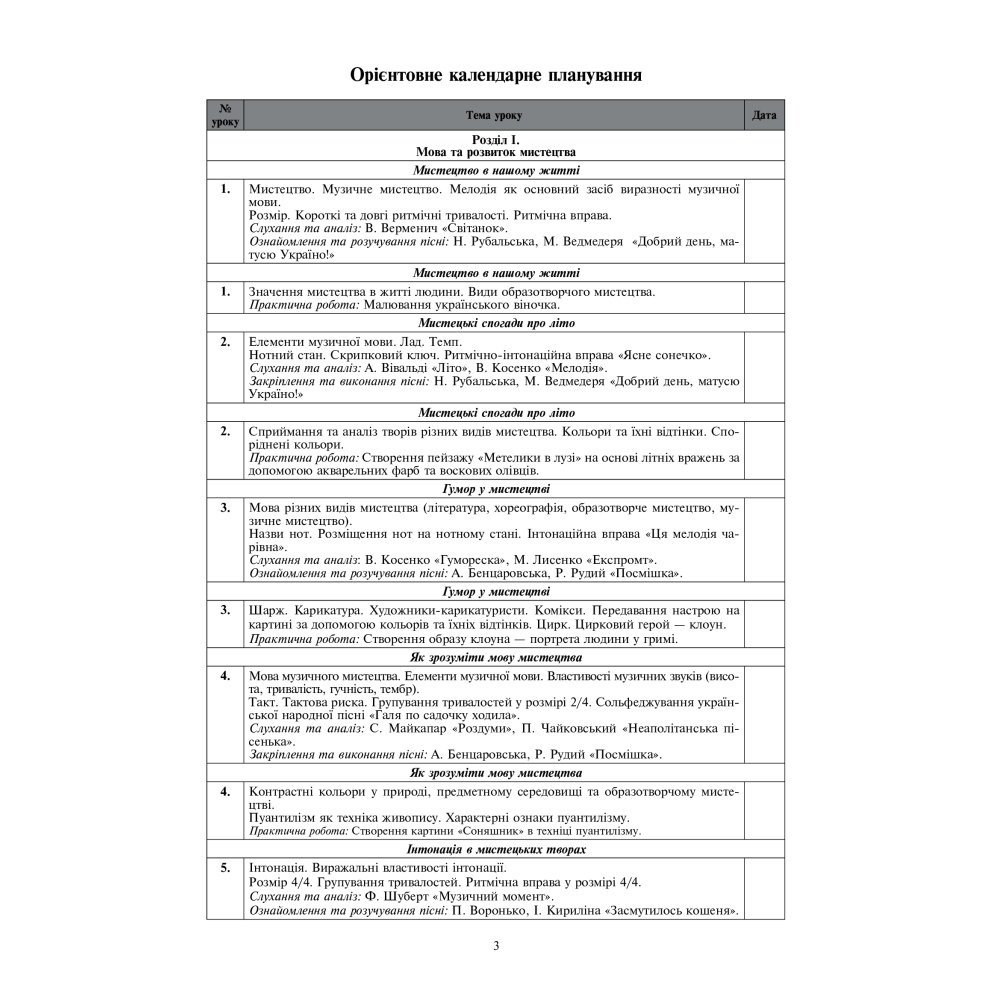 Мистецтво. 3 клас. Конспекти уроків