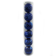 Набір новорічних кульок "JO" (6472-69BL) тубус "BLUE" 8см,/6шт.,PVC