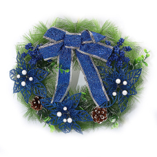 Вінок новорічний "JO" (6527-P1-129) "Blue flowers" D35см